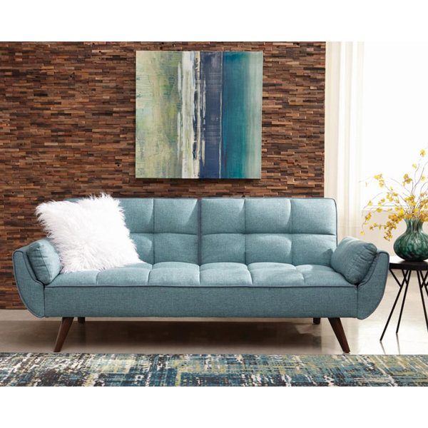 Corrigan Studio® Sofa Bed With Biscuit Tufted In Turquoise Blue And